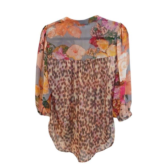 Figueroa & Flower Blouse Women’s Size Medium Floral Peasant Boho Sheer Button Up - Picture 5 of 13